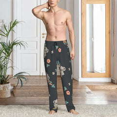 Cute Cartoon Koala Floral Pajama Pants Sleepwear for Men Elastic Waistband Sleep Lounge Bottoms with Pockets