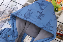 Autumn Winter Jacket For Boy Cartoon Dinosaur Hooded Plus Velvet Thicken Warm Boy Outerwear Coat 4-14 Year