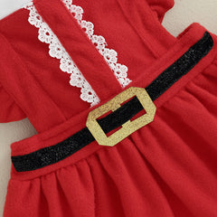 6M-4T Toddler Girls Christmas Dress Ruffle Sleeve Belt Front Dress with Headband Baby Santa Outfit