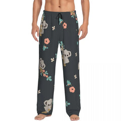 Cute Cartoon Koala Floral Pajama Pants Sleepwear for Men Elastic Waistband Sleep Lounge Bottoms with Pockets