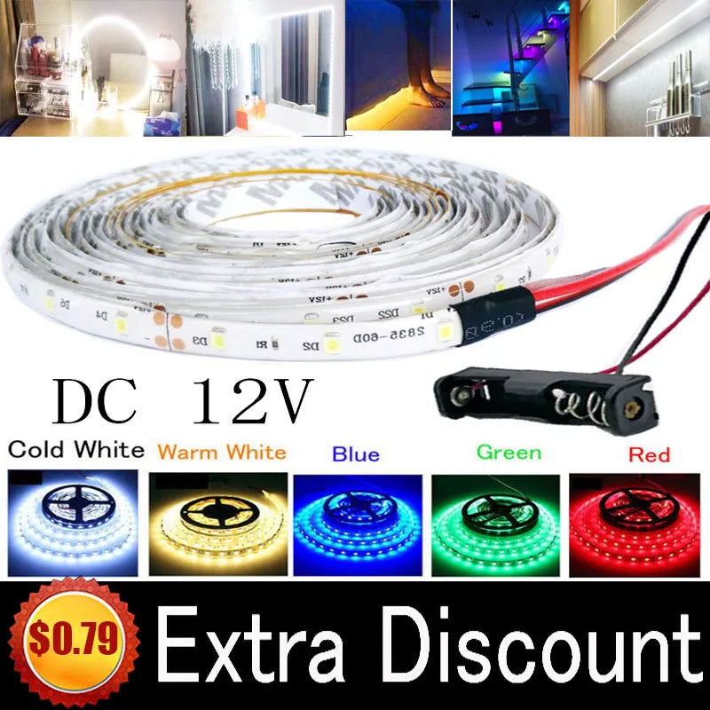 kitchen led lights under cabinets 2m led battery powered 5m 4m 3m 2m 1m led strip light with battery box make up lights