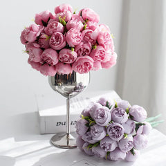 27Heads Peony Artificial Flowers and vase for Home