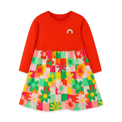 2-7T Bee Embroidery Girls Dresses Floral Children's Clothing Long Sleeve