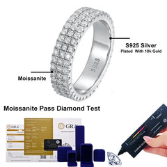 NeeTim Full Moissanite Ring Sterling Silver 925 with Gold Plated