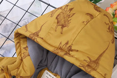 Autumn Winter Jacket For Boy Cartoon Dinosaur Hooded Plus Velvet Thicken Warm Boy Outerwear Coat 4-14 Year