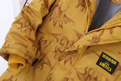 Autumn Winter Jacket For Boy Cartoon Dinosaur Hooded Plus Velvet Thicken Warm Boy Outerwear Coat 4-14 Year