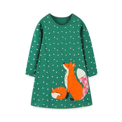 2-7T Bee Embroidery Girls Dresses Floral Children's Clothing Long Sleeve