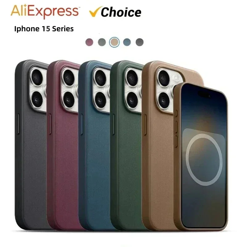 Leather For iPhone 15 Pro Max Plus Strong Magnet Case  Wireless Charging Drop Protect Cover