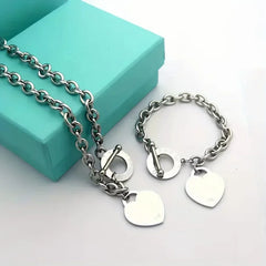 1pc Stainless Steel Bracelet With Heart Pendant, Double Heart OT Buckle Couple Bracelet Unisex