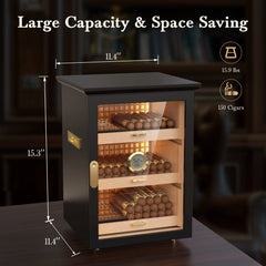 USB Cigar Humidor 3 Shelves,  with LED Light, Spanish Cedar Wood Inner Shelves, Accurate Hygrometer, Humidifier