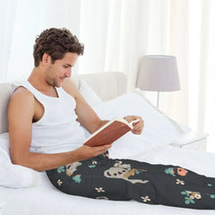 Cute Cartoon Koala Floral Pajama Pants Sleepwear for Men Elastic Waistband Sleep Lounge Bottoms with Pockets