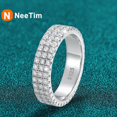 NeeTim Full Moissanite Ring Sterling Silver 925 with Gold Plated