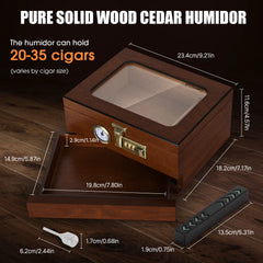 Cigar Humidor Cedar Wood Humidor Cigar Box Glass Top Desktop Humidor with Front Hygrometer Humidifier Divider Accessories Drawer